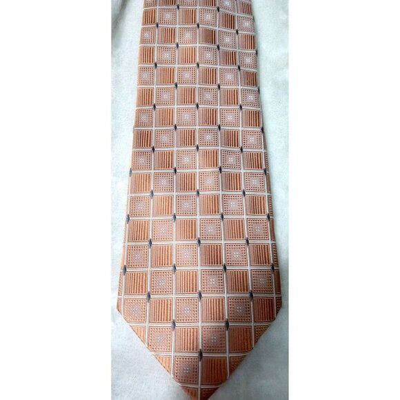 Bruno Piattelli Mens Orange/White Grid Pattern Silk Tie - Picture 4 of 7